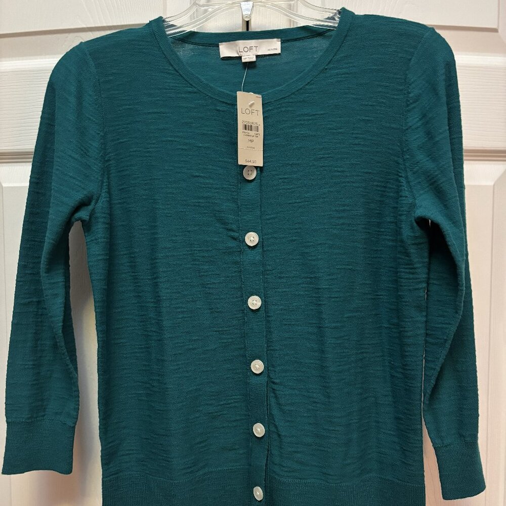 NWT LOFT Petites Green Button Front Cardigan Size MP Lightweight